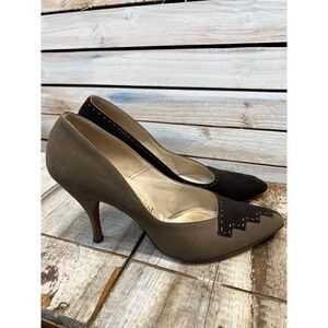 Vintage Johansen Brown Suede Patchwork Pump Heels Mid Century Pointed 7.5 AAA